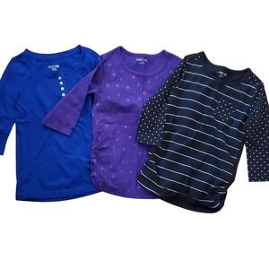 3 Pack Girls Cherokee 3/4 Sleeve Shirts Size 7-8 Royal Blue, Purple Stars, Black